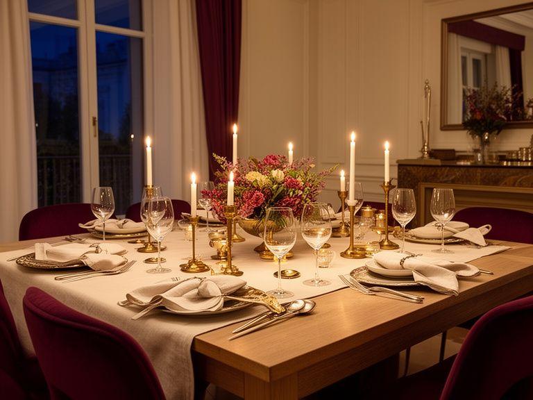 Mesa elegantemente servida en una casa madrileña para una cena privada con chef