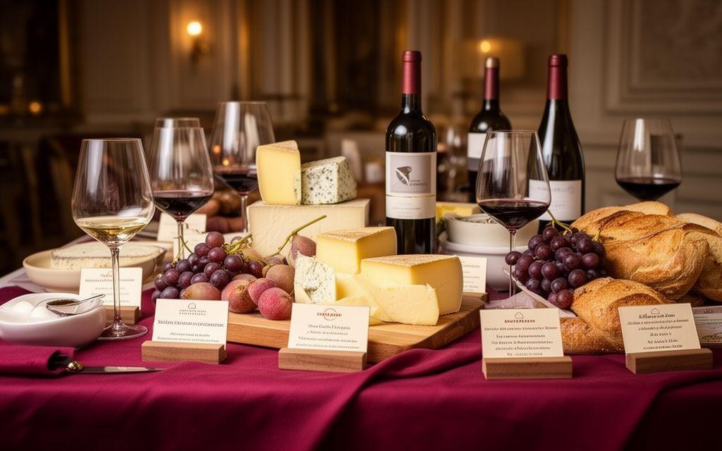 Estación de quesos y vinos españoles con selección gourmet y mesa decorada con estilo premium